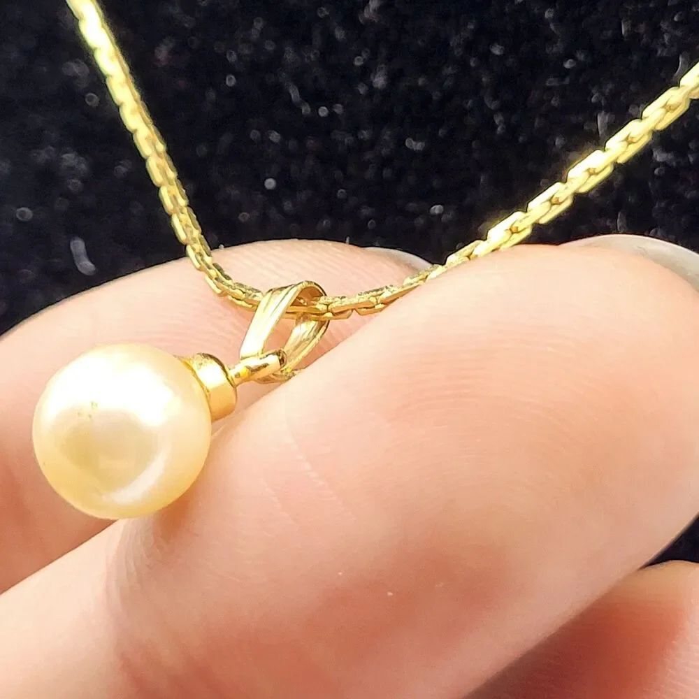 Dainty Genuine Pearl Choker Necklace Gold Chain 18in